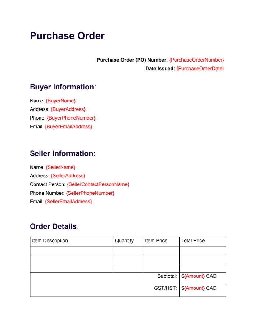 Purchase Order template