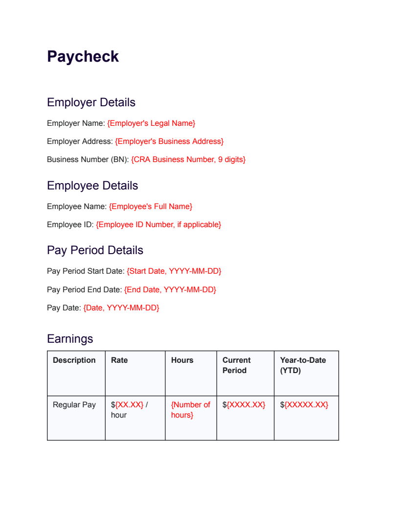 Paycheck template