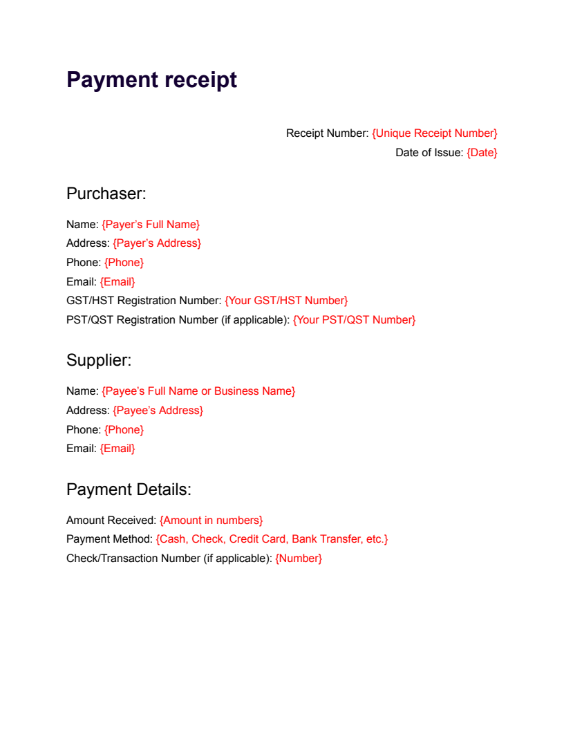 Payment Receipt template