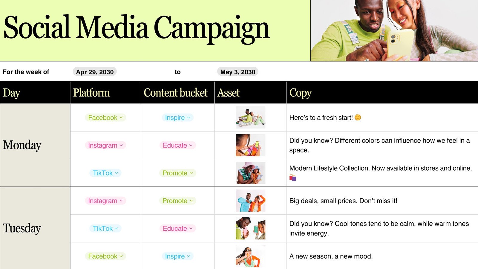Social Media Content Calendar Sheet
